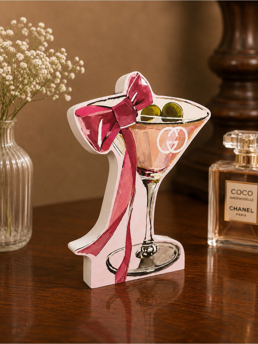 GUCCI Martini Cocktail LUXURY 3D WOOD HOME ACCENT DECOR